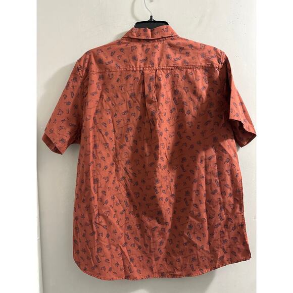 Eddie‎ Bauer Button Shirt Mens MEDIUM Red ORANGE Fish Print Short Sleeve - Picture 5 of 6